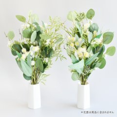 お墓用高級造花 【MEMORIES PREMIUM】ナチュラルグリーンの花束（ナチュラルテイスト・Lサイズ・１対）