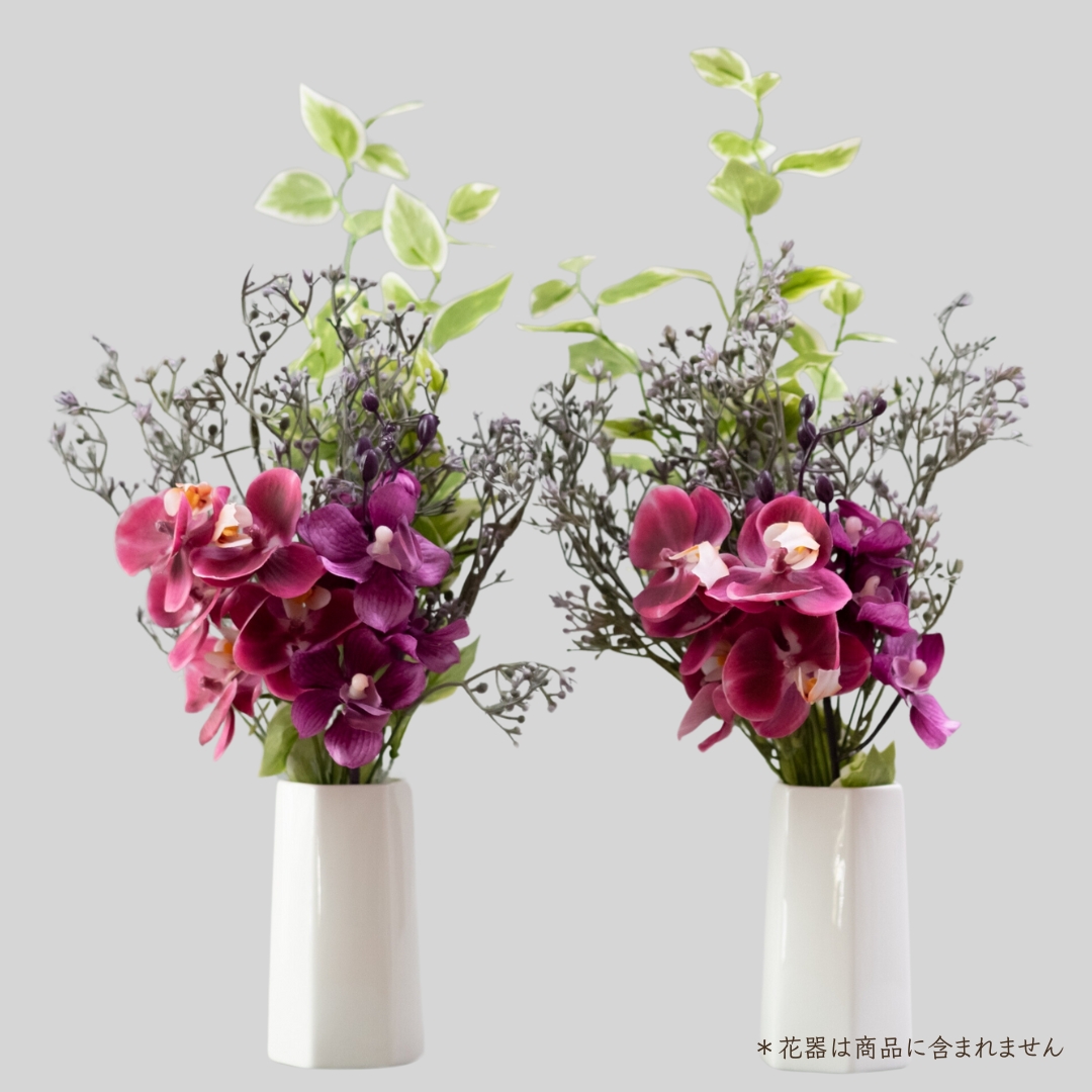画像1: お墓用高級造花 【MEMORIES PREMIUM】蘭の花束（紫・Mサイズ・１対） (1)